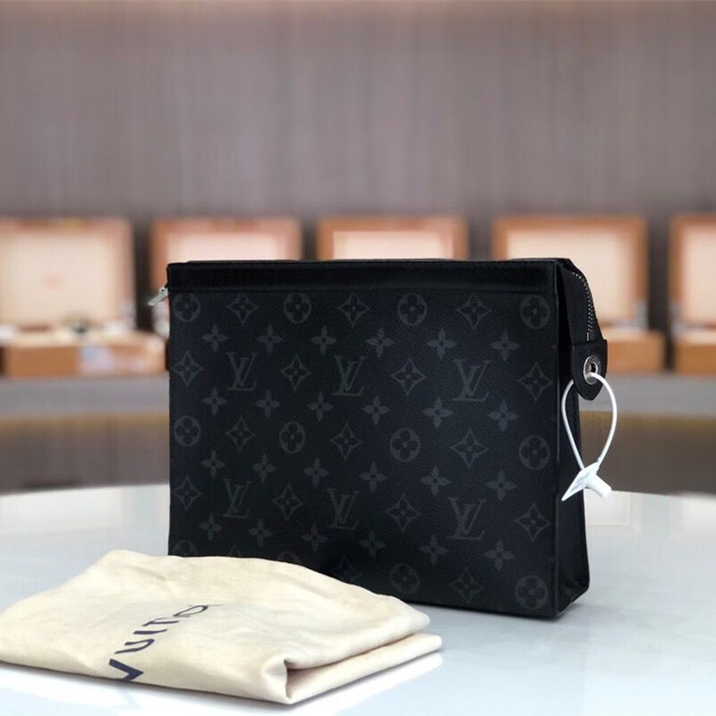 【二手95新】路易威登lv 经典黑花 黑色 老花帆布 男士手拿包 洗漱包