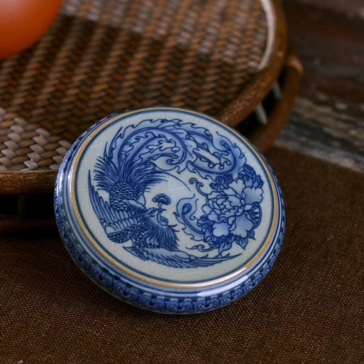 瑾瀚瓷轩景德镇青花手工盖置老陶泥开片可养茶托盖托功夫茶具茶道配件