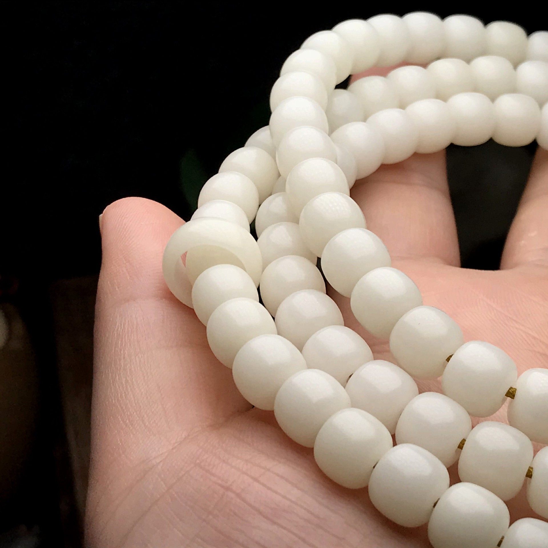 白玉菩提根老桶型圆珠108颗转运跑环佛珠手链念珠79桶