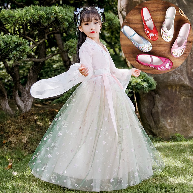 汉服女童连衣裙儿童古装春秋款交领超仙飘逸星空襦裙中大童演出服