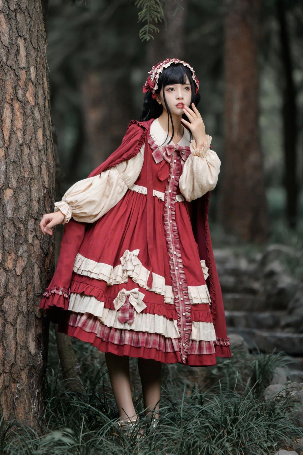 洛丽塔森林小红帽lolita公主正全萝莉塔过年冬季加厚原创洋装秋冬连帽