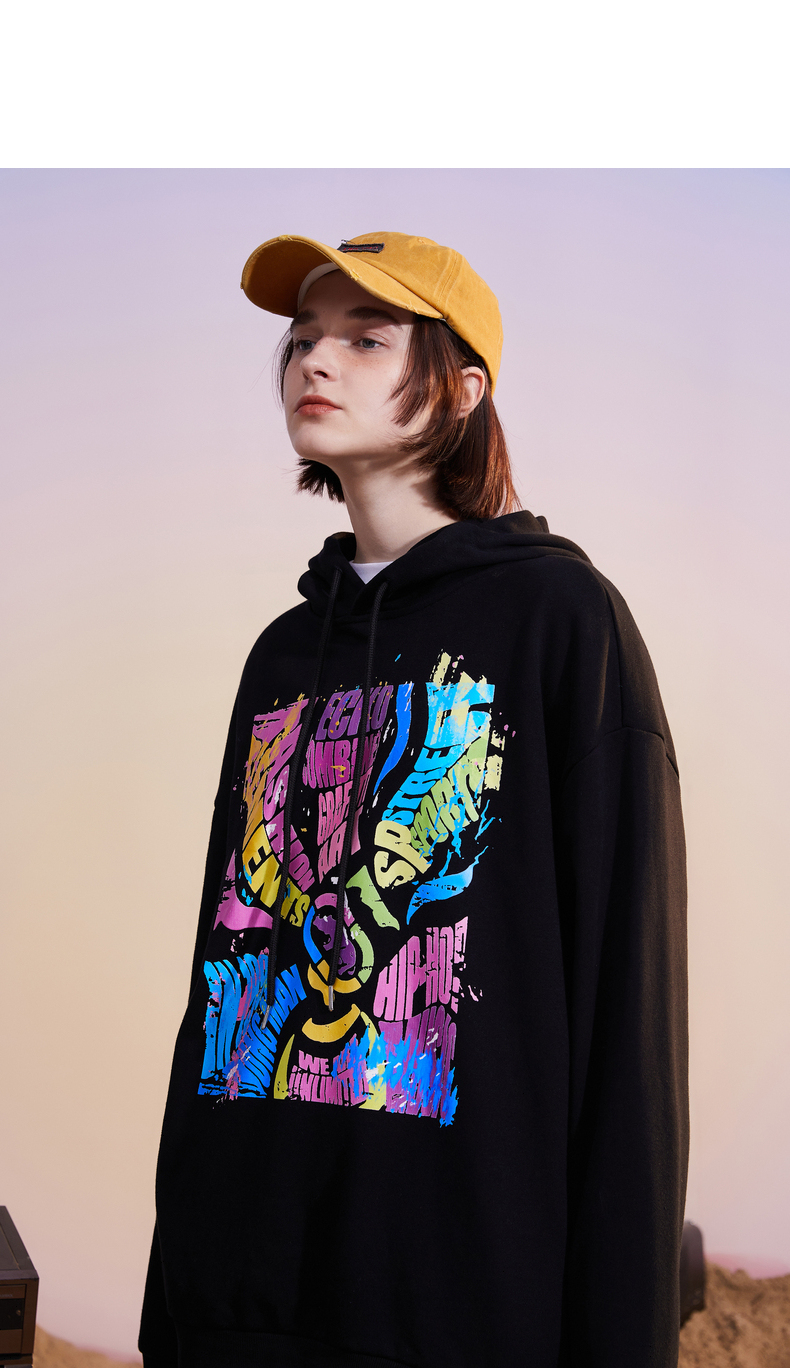 ecko犀牛潮牌2020冬季新款卡通文字涂鸦连帽套头卫衣时尚潮流男 黑色