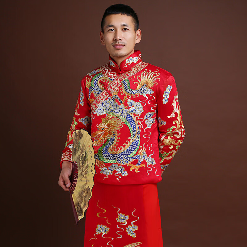 男款秀禾服2020新郎结婚礼服新款中式敬酒服刺绣龙凤褂古装大码红色xs
