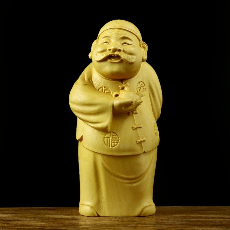 黄杨木雕手把件地主家装摆件实木手工雕刻工艺品原创设计新款财主