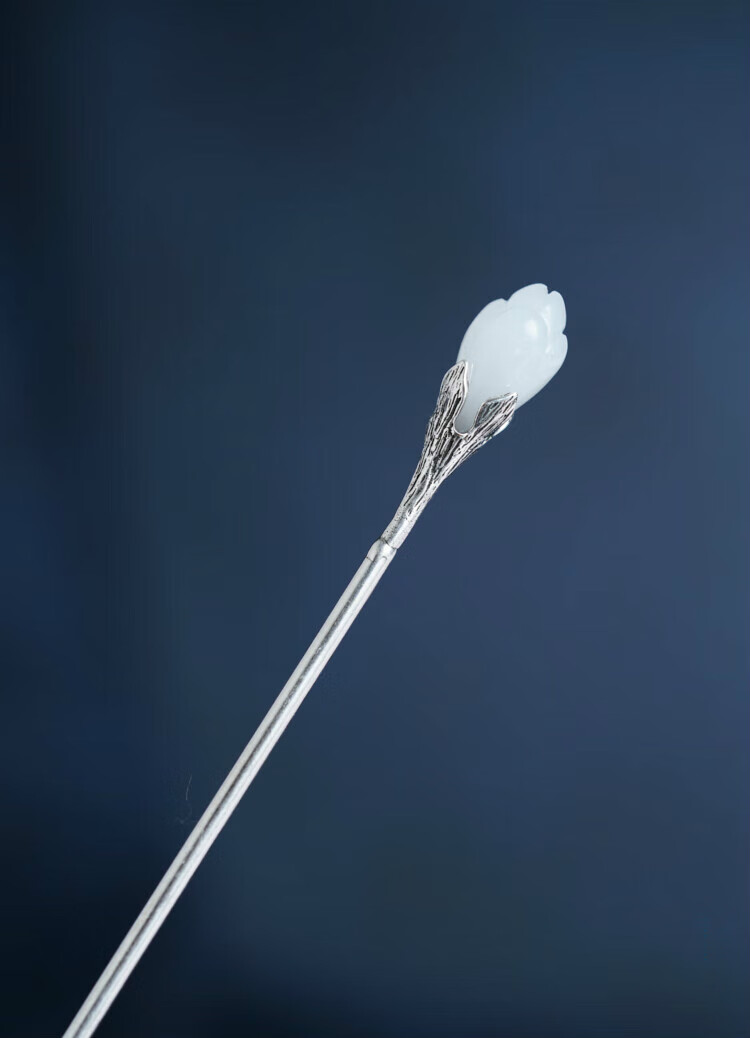 明夫人新款复古玉兰花簪子汉服古装镀银发簪质感素雅头饰长发古风长素