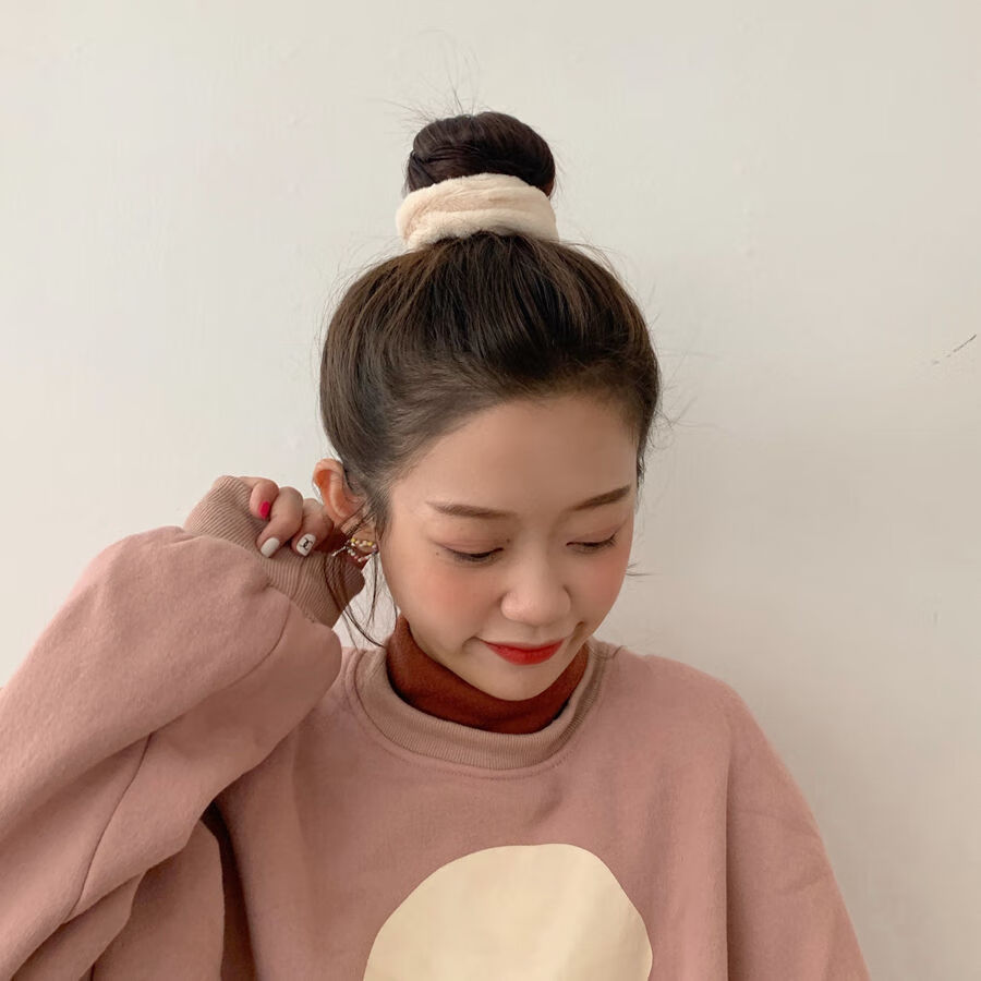芭珀丽秋冬毛绒大肠发圈女简约韩版学生可爱百搭多色头绳扎马尾 (4个
