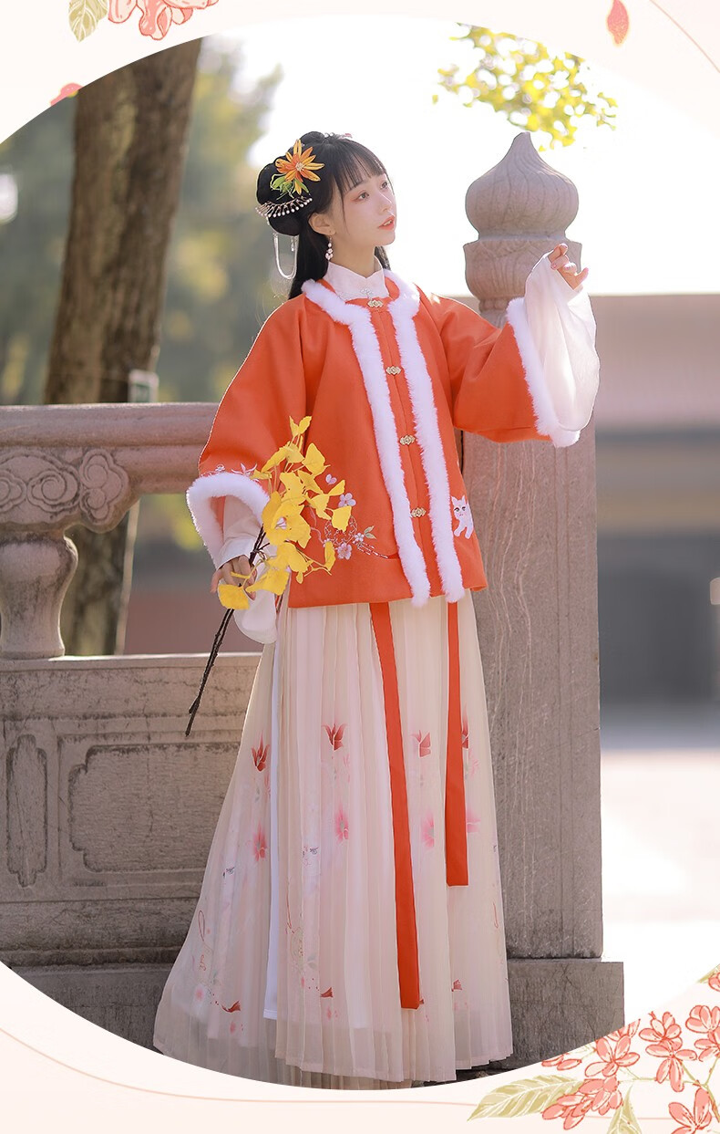 优娑汉服女2020秋冬新款原创明制对襟方领半袖百迭裙加绒袄裙学生套装