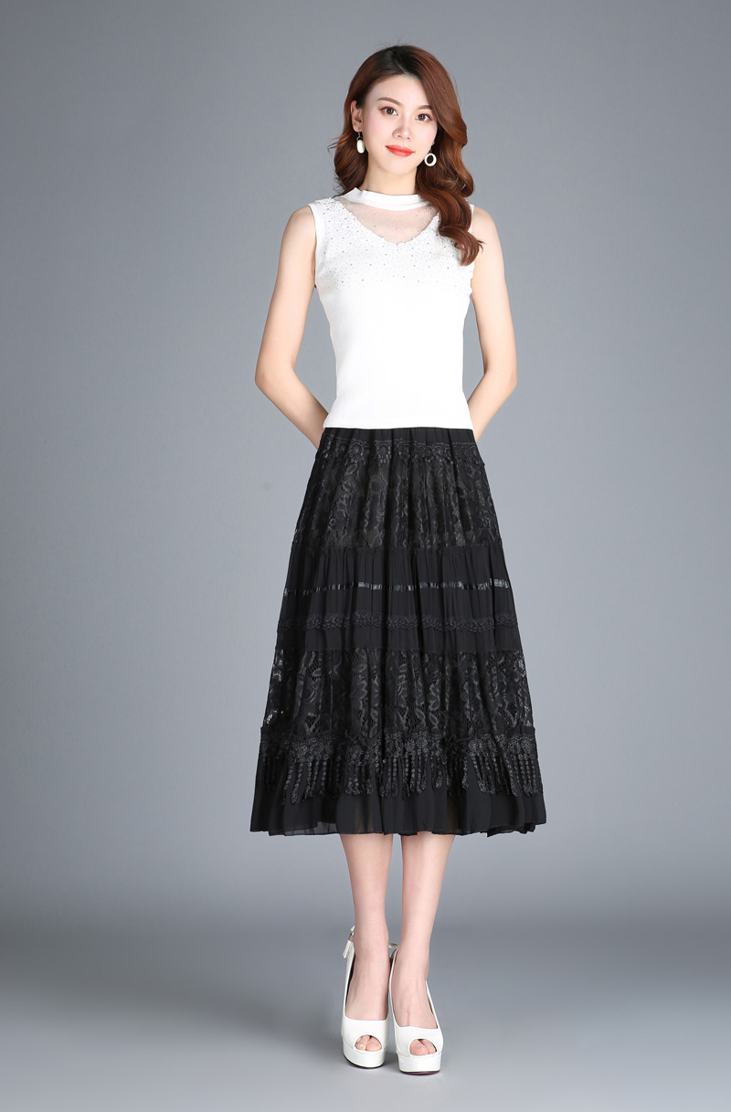 馨诗娅矮个子中年妇女半身裙小个子夏季新款女士妈妈蕾丝百搭渡假中裙