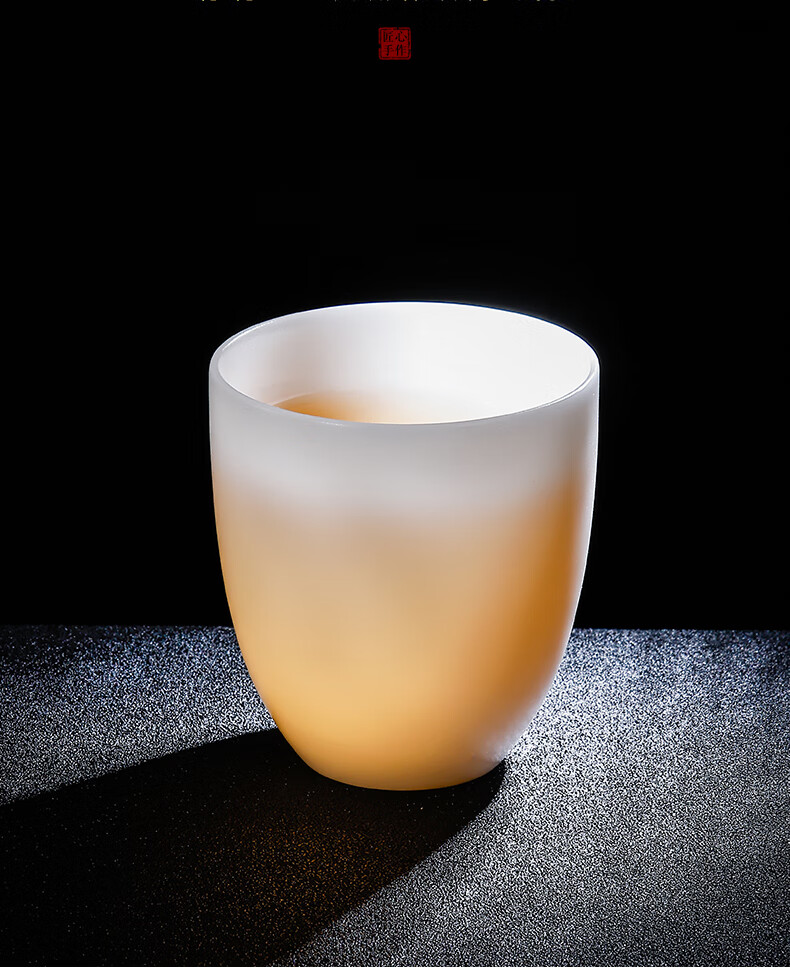 兮悦 冰种玉瓷主人杯德化羊脂玉白瓷品茗杯小套高端中式功夫茶具礼盒