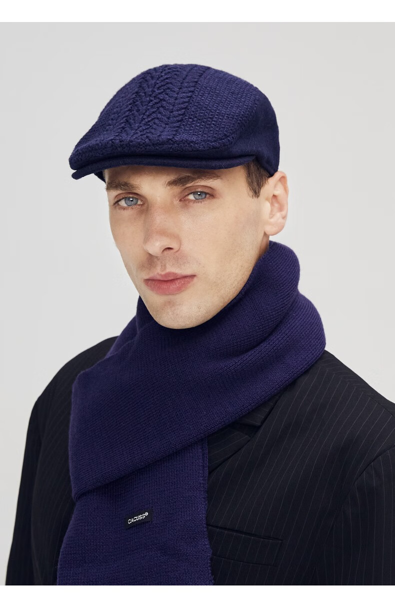 cacuss帽子男士秋冬贝雷帽韩版羊毛画家帽前进帽针织拼接休闲鸭舌帽zp