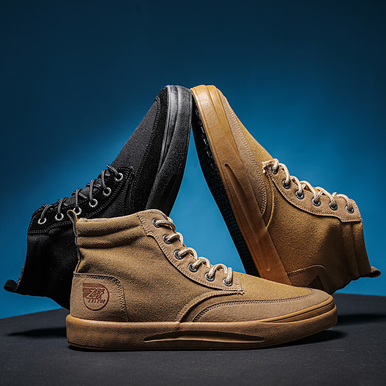 fy飞跃帆布鞋男鞋高帮男士秋季鞋子男款板鞋百搭黑色时尚休闲板鞋子