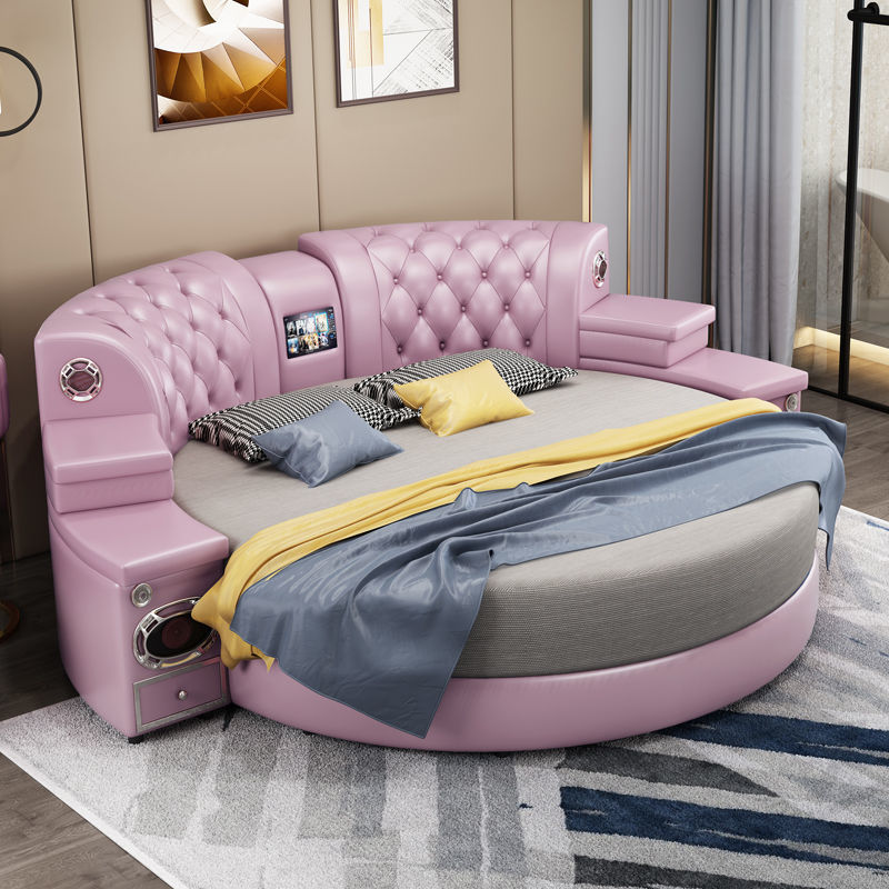 定制慕斯圆床婚床双人床现代简约电动音响按摩大床皮床欧式公主床实木