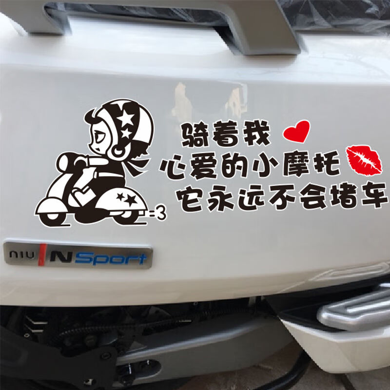 骑上我心爱的小摩托车个性贴字搞笑小龟王雅迪小牛电动车装饰贴纸 小