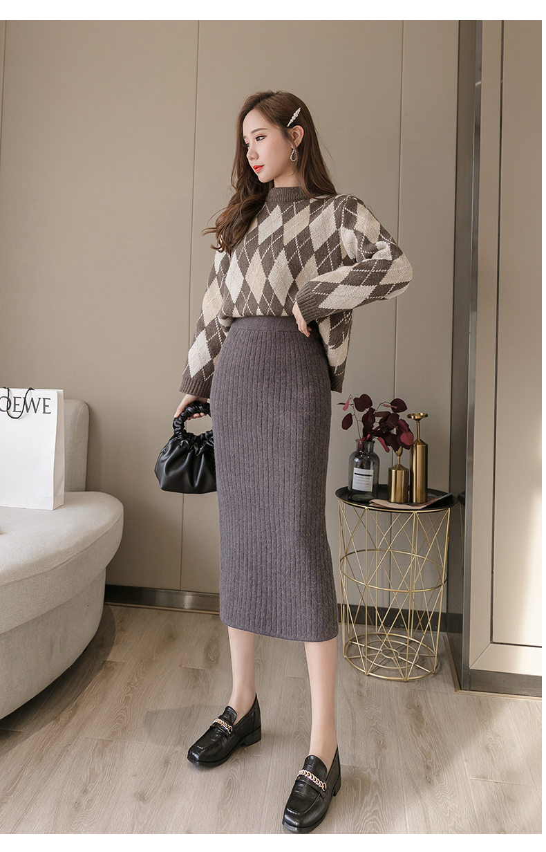 针织半身裙女装开叉毛线裙款ins包臀裙子高腰春秋冬季大码胖m中长裙