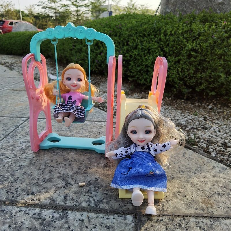 定制滑滑梯家用17厘米芭比娃娃13关节游乐园洋娃娃滑梯荡秋千套装组合