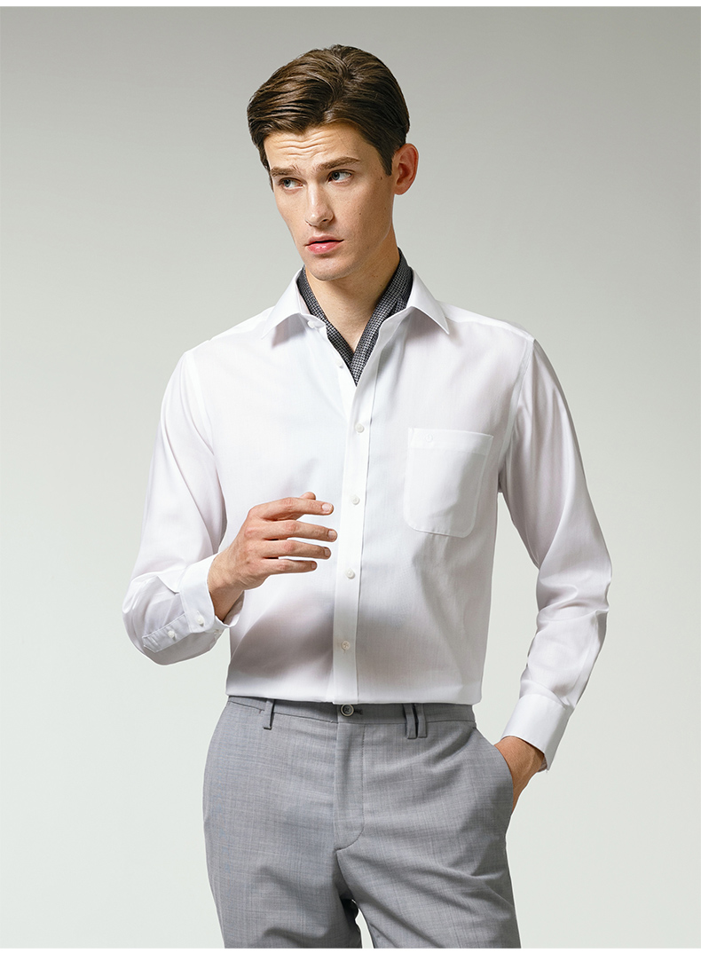 金利来官方直发春秋男士男装奥地利面料舒适纯棉商务正装白衬衫纯色