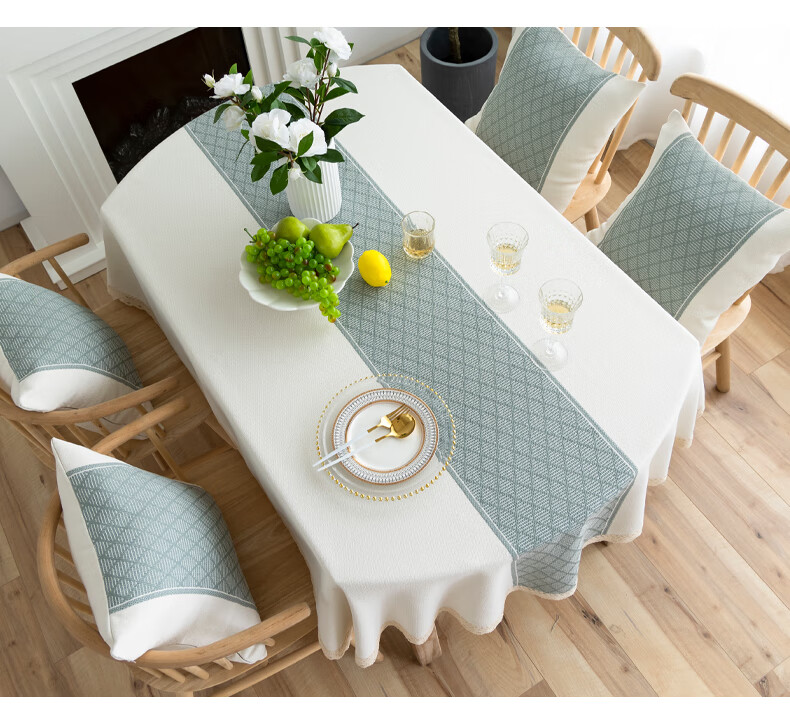 恒源祥长椭圆桌布布艺北欧椭圆形餐桌布棉麻轻奢风高级感法式可折叠缩