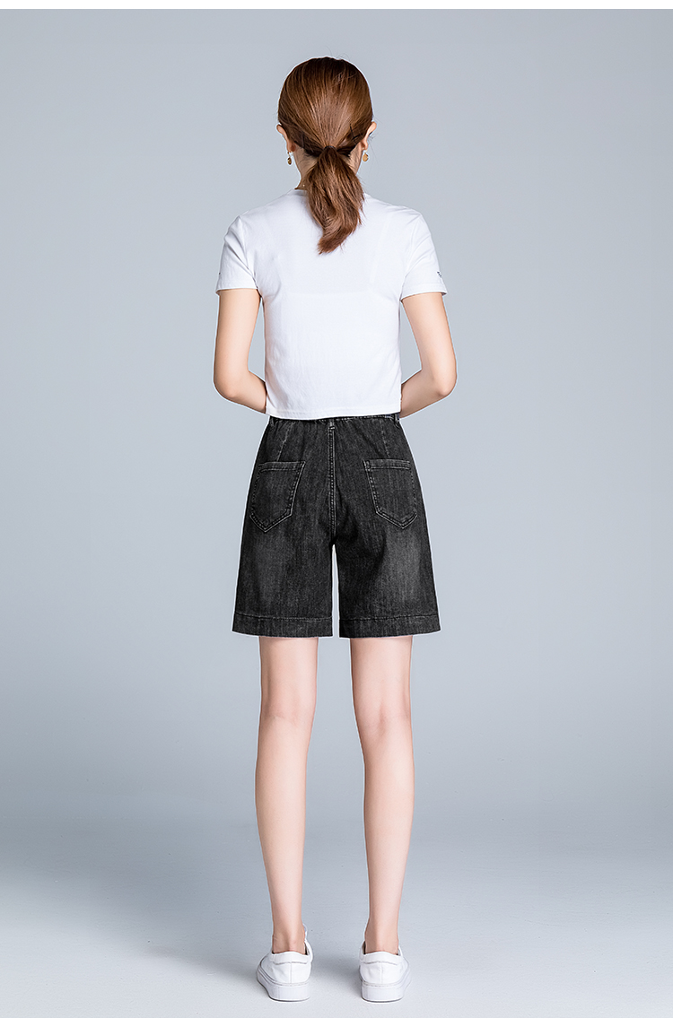 优贝尔斯夏薄款松紧腰阔腿短裤女四分裤牛仔裤女宽松a字牛仔中裤女浅