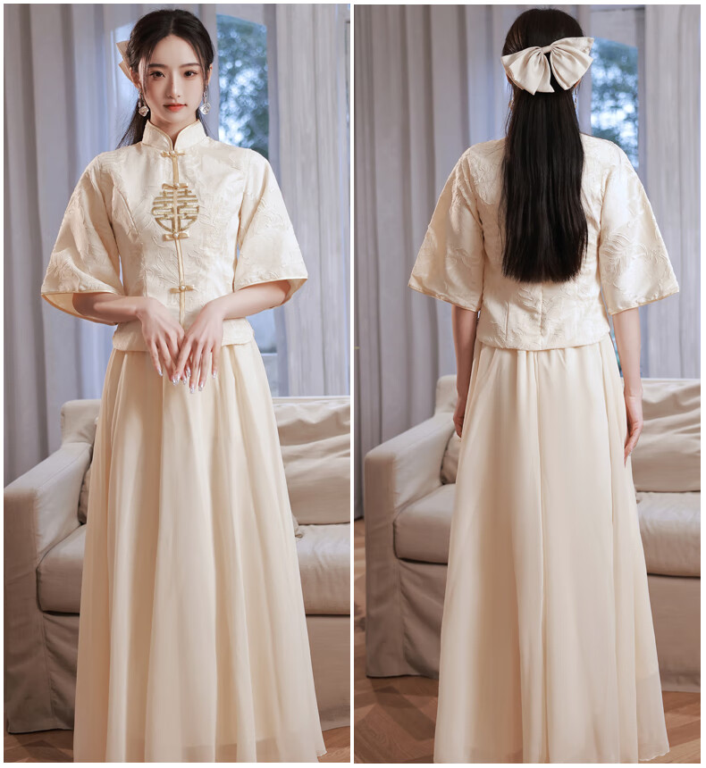 中式伴娘服长款2022春夏新款显瘦婚礼伴娘团姐妹裙中国风姊妹礼服定制
