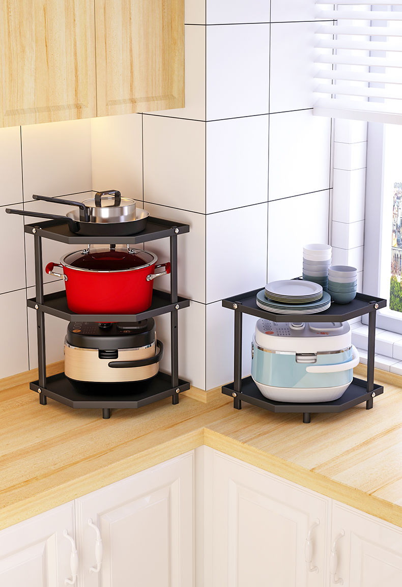 漱朗锅架锅具收纳架厨房下水槽置物架洗手盆下分层架三角转角收纳黑色