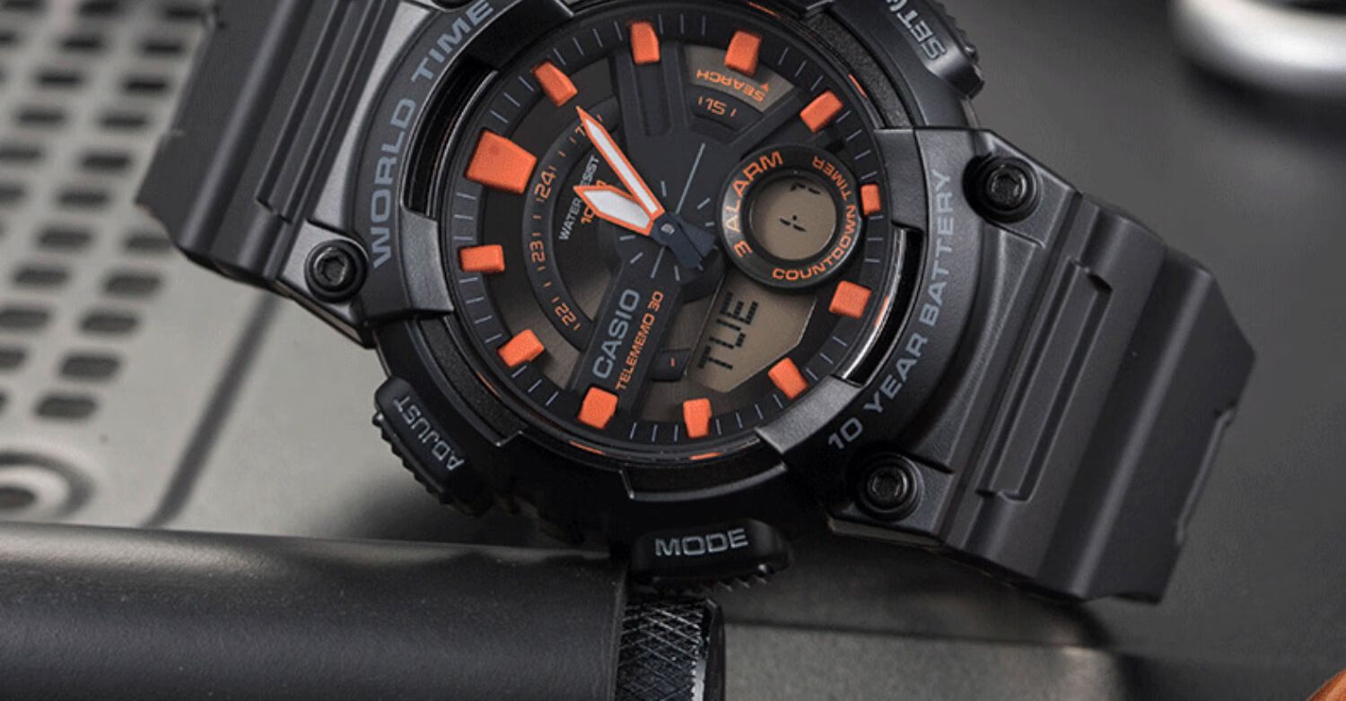 卡西欧(casio)手表男学生aeq110防水运动黑金黑武士男士电子手表 aq-s