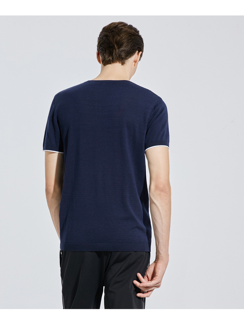 劲霸男装时尚休闲纯色暗纹短袖t恤男vttc1609深兰195