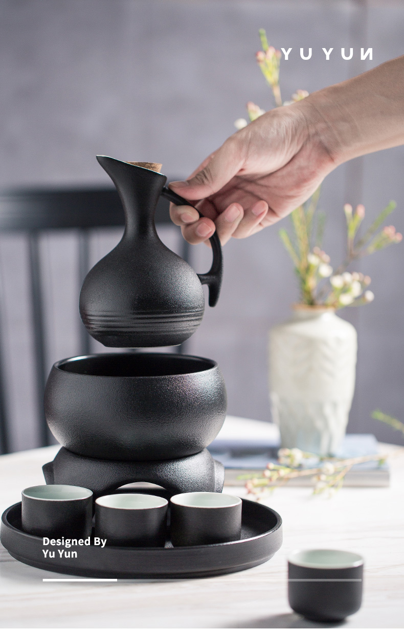 温酒器花雕酒黄酒温酒壶中式烫酒壶家用热酒器煮酒壶仿古酒具 粗陶圆