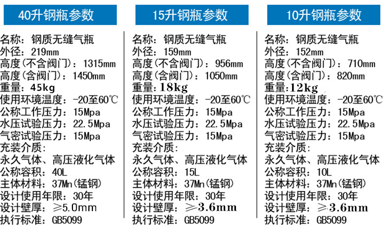 氮气瓶工业8l10l1520l升40无缝钢瓶氩气瓶氧气氦气二氧化碳厂标氩气瓶