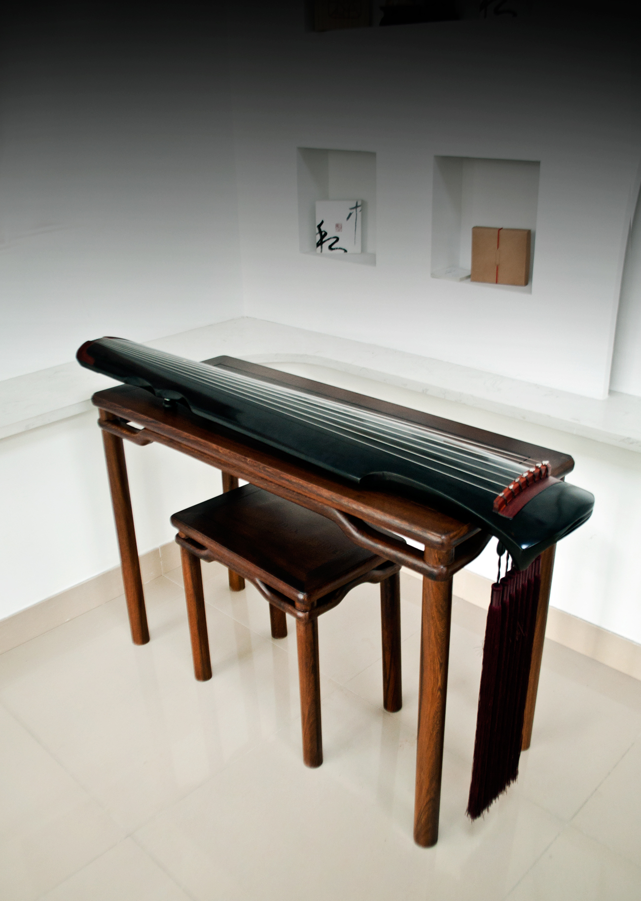 真韵中式古琴桌椅凳子套装实鸡翅木中国风古典风格琴桌硬木手工琴桌