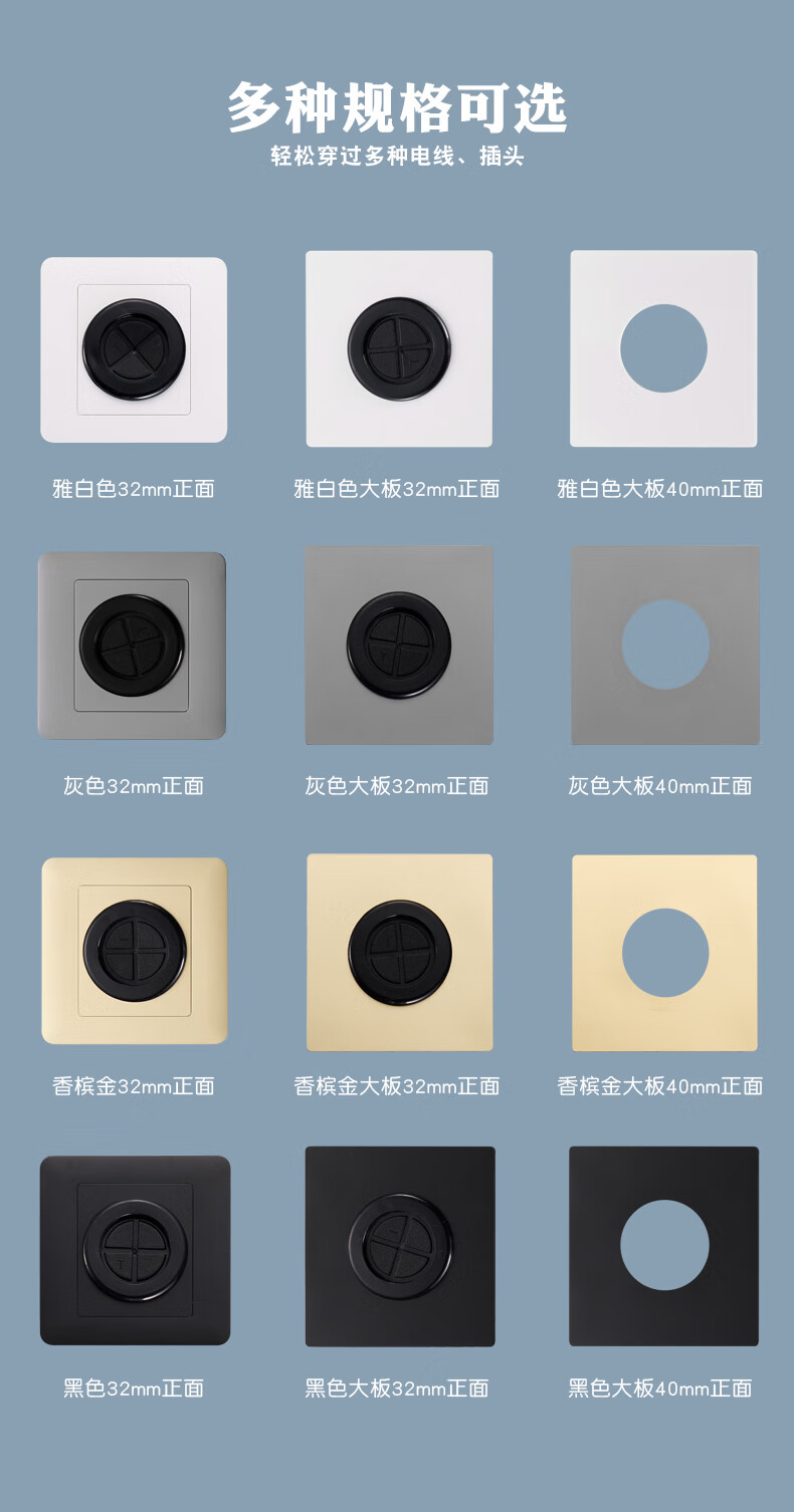 空白面板带出线孔插座面板遮挡盖子86型堵洞穿线孔开关装饰盖板盒白色