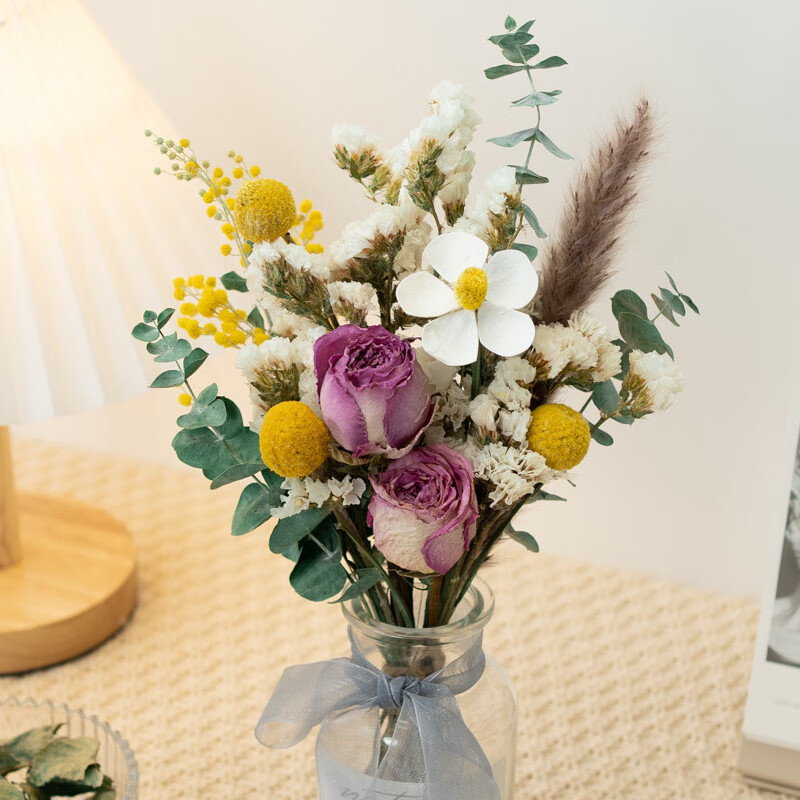 玫瑰尤加利雏菊干花花束客厅玄关摆件ins北欧风拍照道具diy插花sn2684