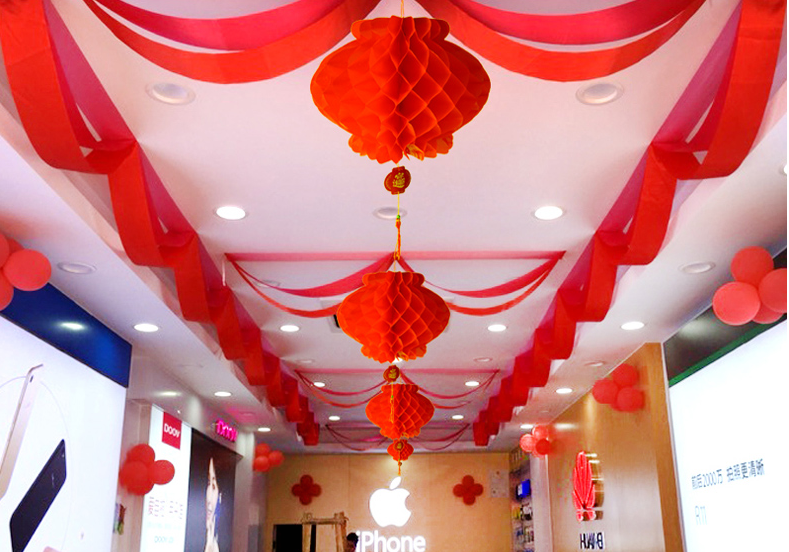 节日装饰吊顶波浪旗彩带珠宝店商场店面装饰布置店铺开业彩带北极象