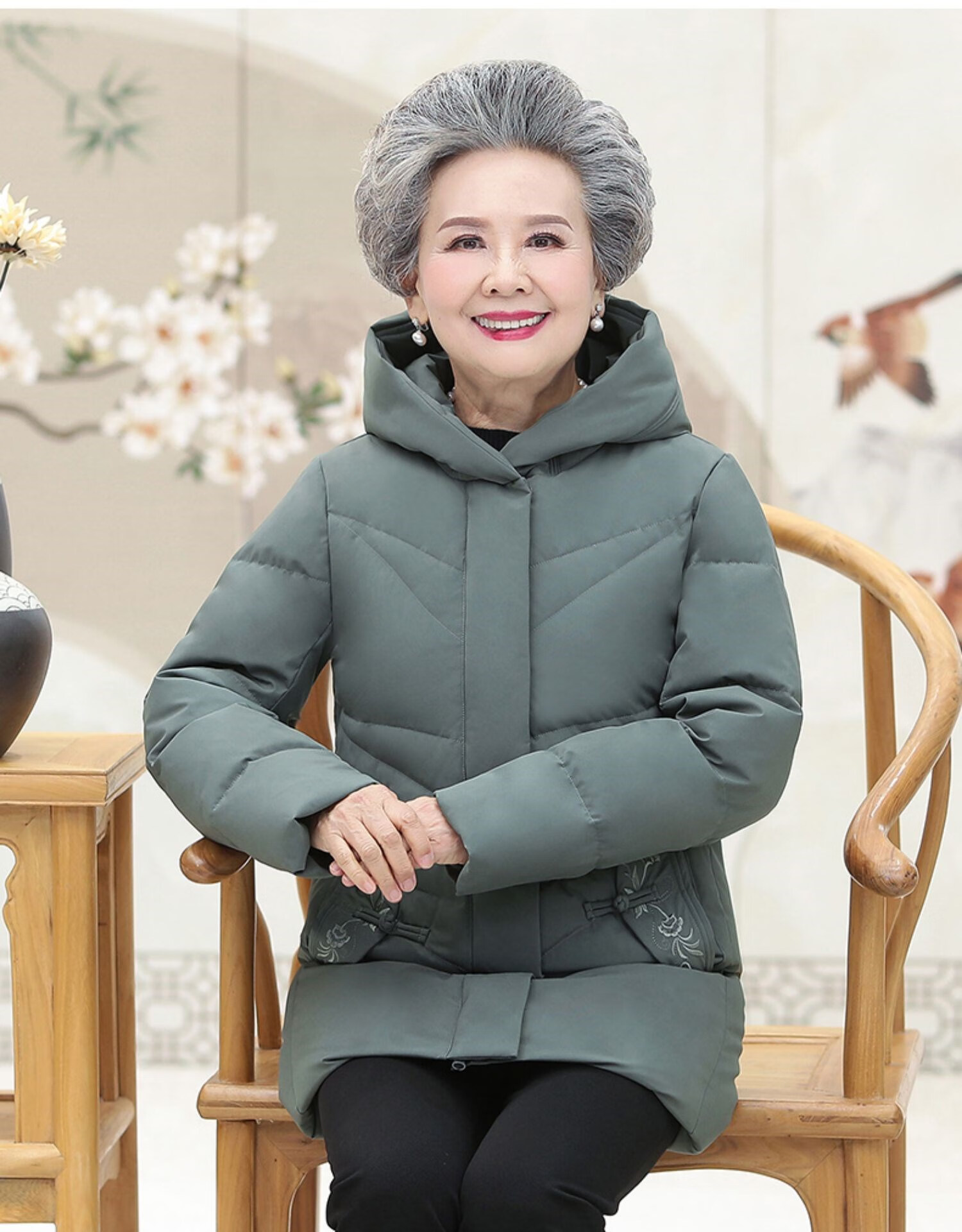 磅)中老年人冬装女奶奶羽绒服加厚60岁70老太太冬季衣服妈妈连帽外套