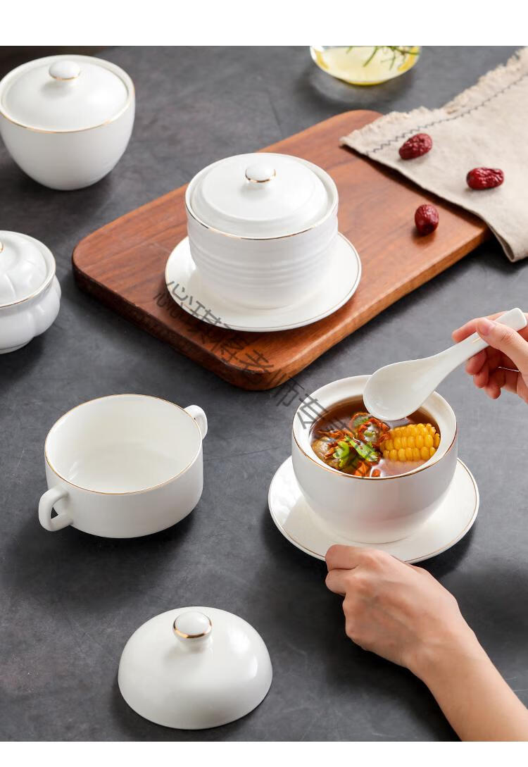 装燕窝的小炖盅隔水炖盅带盖酒店商用燕窝碗中式金边汤盅炖罐煲甜品蒸