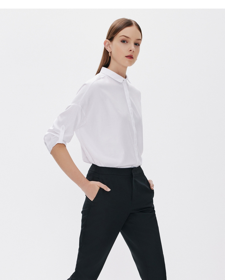 g2000女装气质七分袖衬衫纯棉职业纯色商务女装宽松休闲上衣女