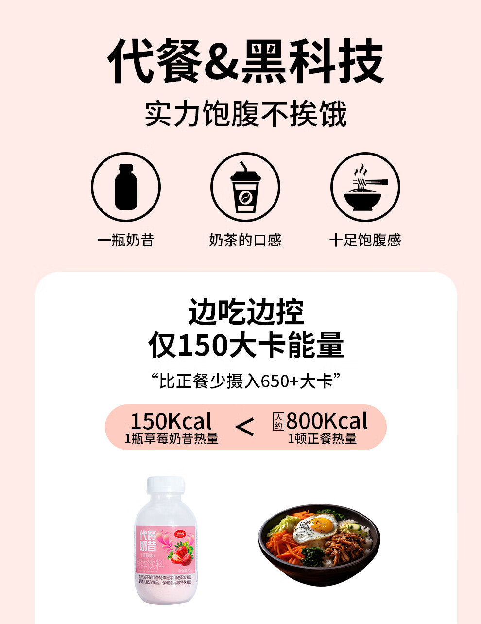 9，冠品園3瓶代餐嬭昔飽腹食品早餐晚餐營養主食輕食代餐粉沖飲速食送禮禮物 3瓶草莓味