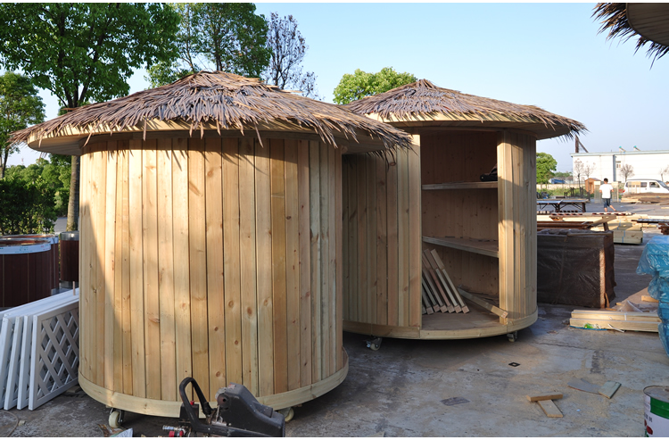 宜名家 户外木屋定制防腐木别墅农家乐小型移动庭院小木屋茅草屋房子
