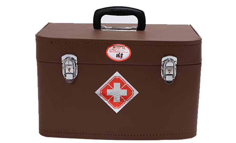 老式方医药箱乡村医生出诊箱大容量中医便携急救包箱 14寸革加固