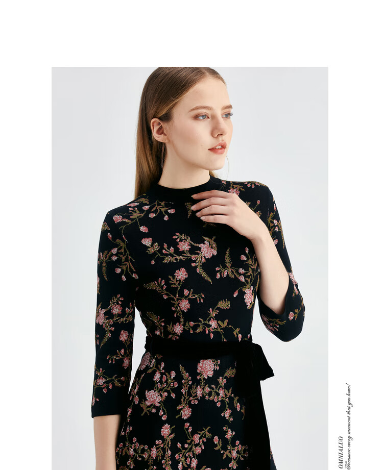 欧柏兰奴女装2020秋冬新款七分袖针织秋冬连衣裙修身显瘦气质打底otqm