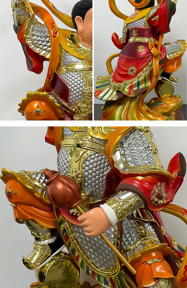 三漫陀树脂彩绘金吒木吒神像摆件哪咤三太子中坛元帅道教供奉佛像