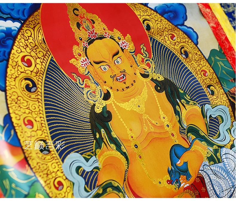 艺巅吉彩 藏式镀金烫金唐卡挂画黄财神藏巴拉佛像新中式玄关壁画 蓝色