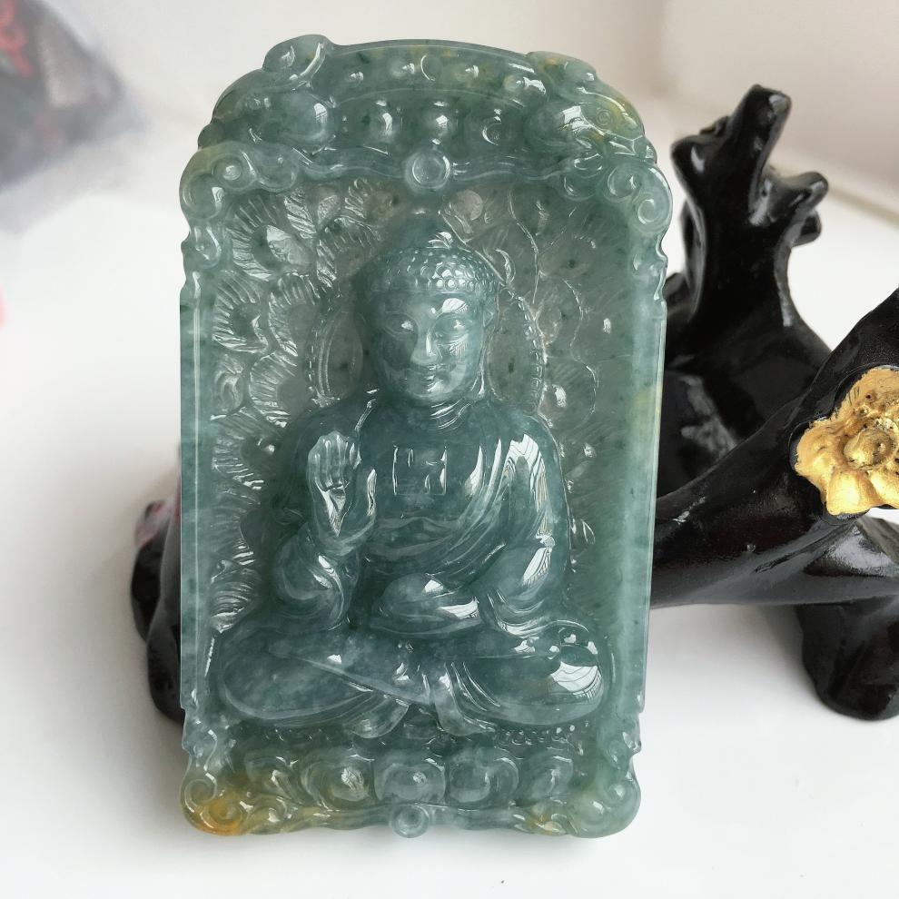 居仁堂翡翠a货大日如来佛公吊坠玉坠挂件翡翠大日如来吊坠七夕情人节