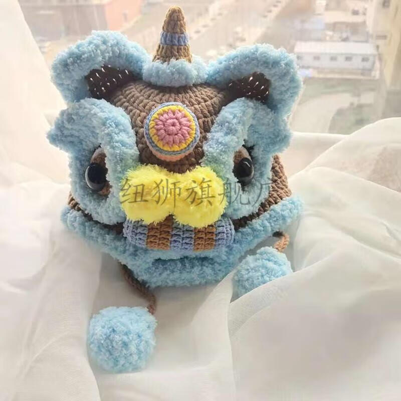 醒狮帽大头diy编织材料包虎头帽传统舞狮帽周岁百天礼物.