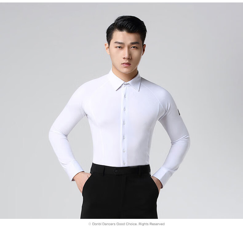 服摩登舞交谊舞拉丁舞男舞衣华尔兹成人练功服长袖 男士紧身长袖衬衫