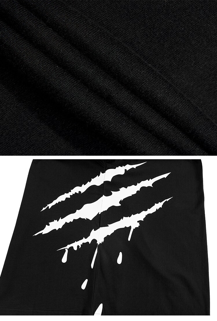 代血爪痕长袖t恤男国潮新款嘻哈宽松情侣装潮牌男女同款抓痕上衣薄款