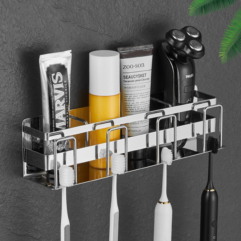 牙刷置物架壁挂免打孔不锈钢卫生间电动牙刷牙膏浴室漱口杯架 雅黑