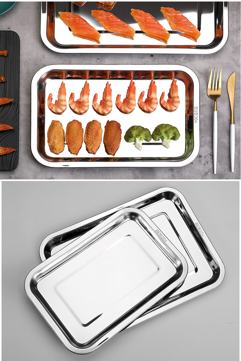 304烧烤工具配件食物碟不锈钢食物盘长方形家用盛菜烧烤烤盘餐盘加