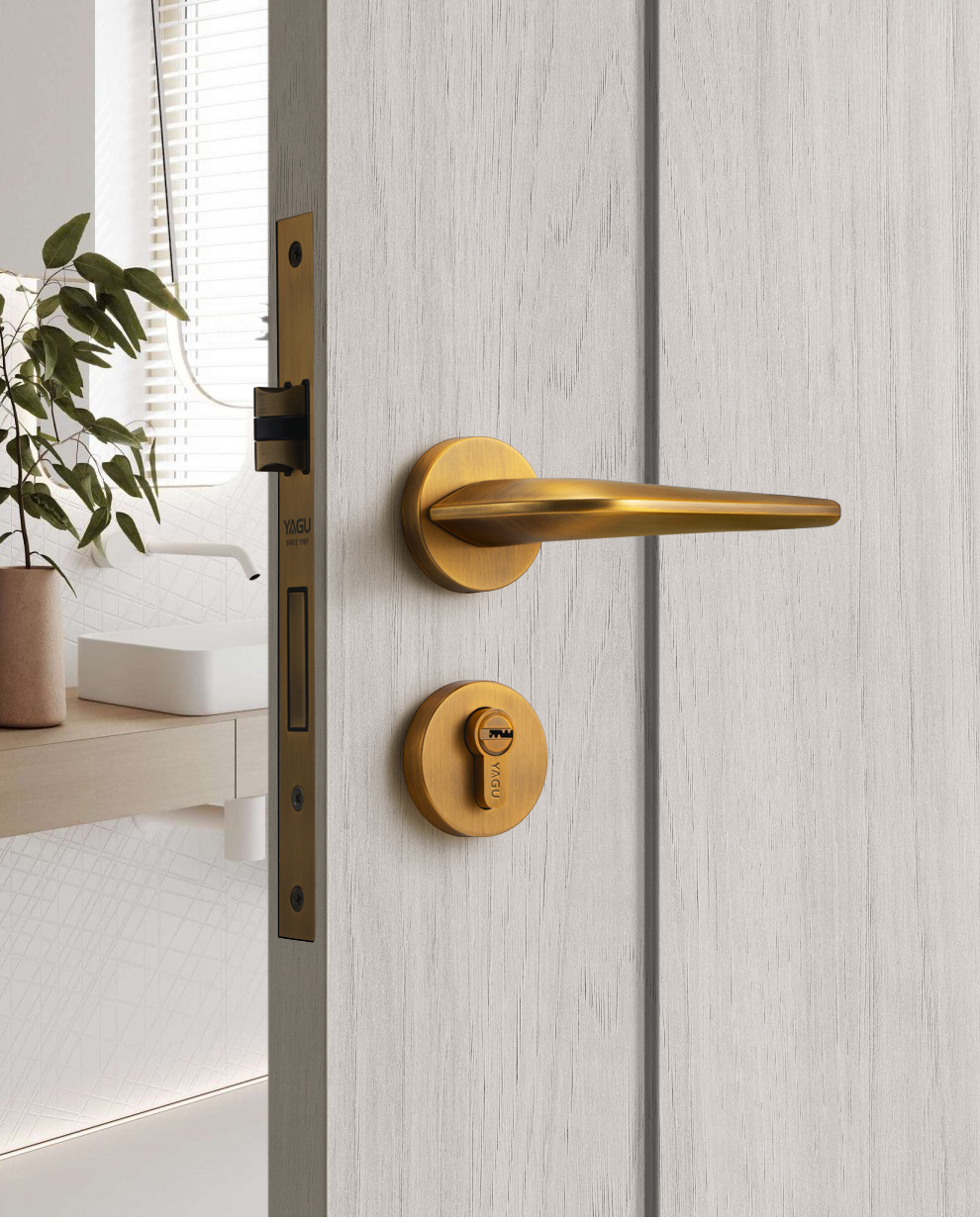 亚固yagu黄古铜205yb门锁室内卧室门锁房门锁门把手木门锁房间门锁