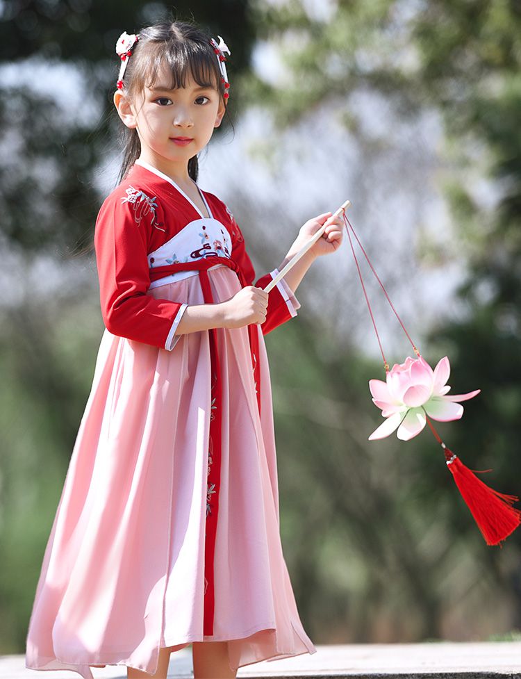 迪士尼(disney)3岁5-6岁8岁儿童女童汉服古装春秋演出服中国风红色