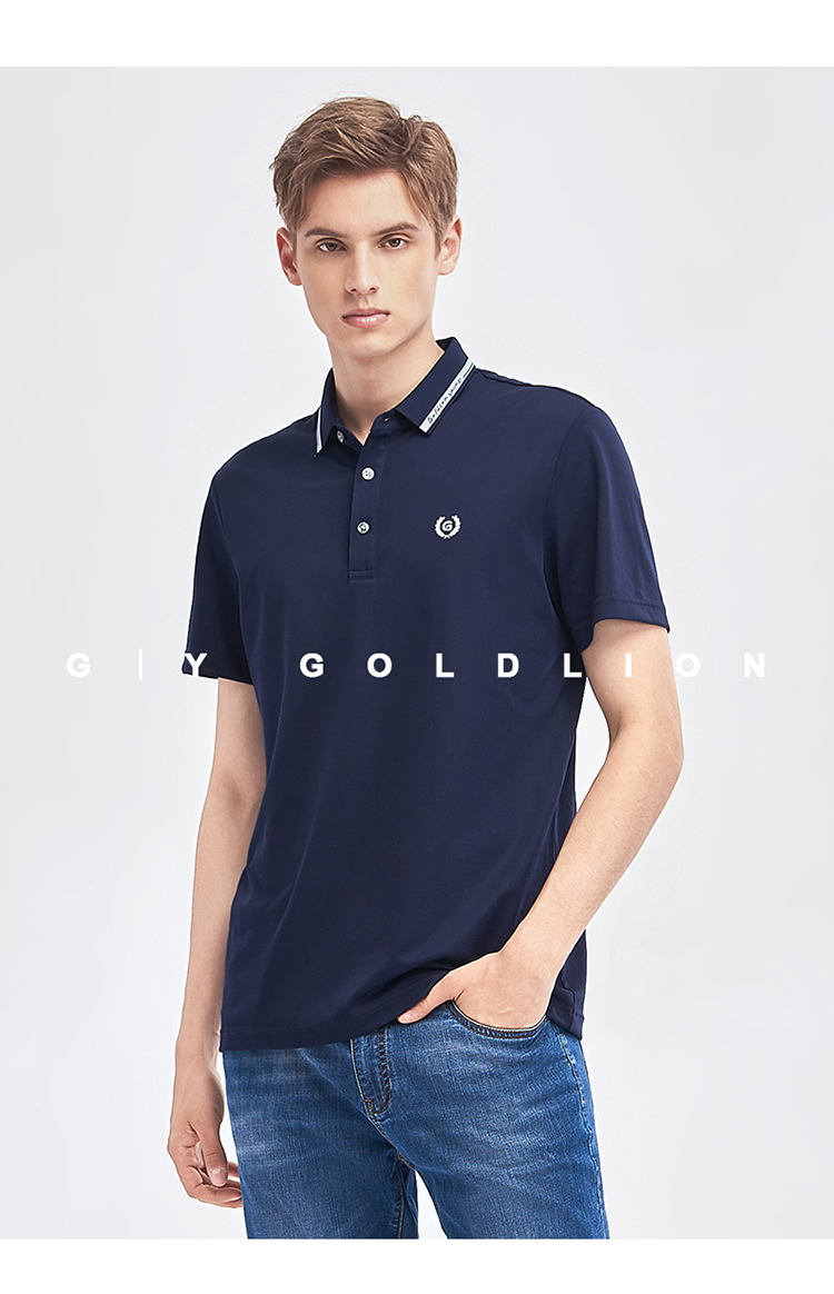 gygoldlion金利来gy夏季新款polo衫短袖男天丝桑蚕丝简约奢华翻领短袖